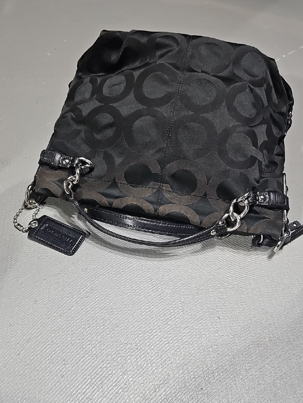 Coach G1173 Brooke Op Art Signature C Bag Black Silver Hobo Shoulder Hand Bag
